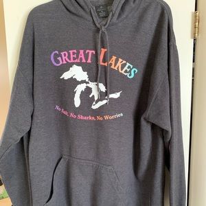 Unisex grey sweatshirt.   Great Lakes Sweatshirt. No salt, No sharks, No worries